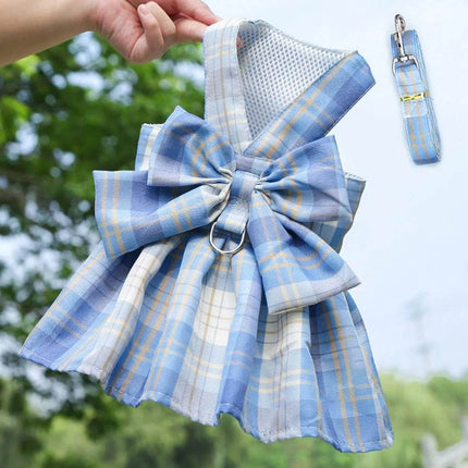 Pet Dog Plaid Bow Tie Dress Outfit - Mad Fly Essentials