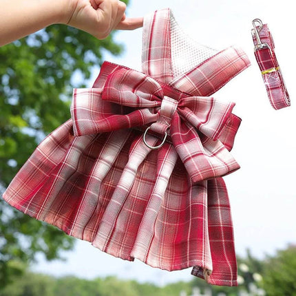 Pet Dog Plaid Bow Tie Dress Outfit - Mad Fly Essentials