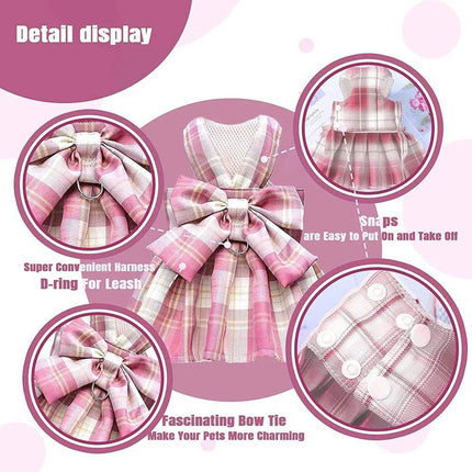 Pet Dog Plaid Bow Tie Dress Outfit - Mad Fly Essentials