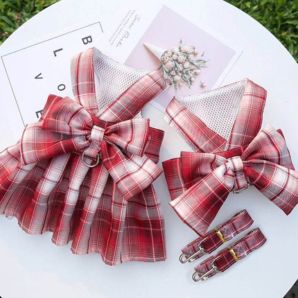 Pet Dog Plaid Bow Tie Dress Outfit - Mad Fly Essentials