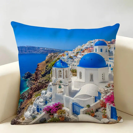 Pillows Decor Santorini Landscape Plush Pillow - Pillows Decor - Wandering Tribe - Mad Fly Essentials