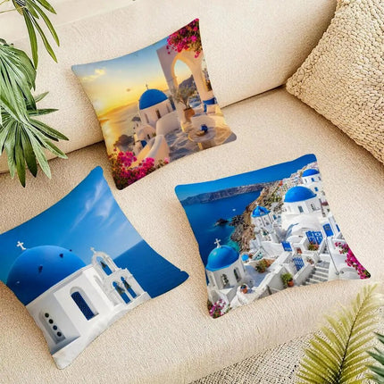 Pillows Decor Santorini Landscape Plush Pillow - Pillows Decor - Wandering Tribe - Mad Fly Essentials
