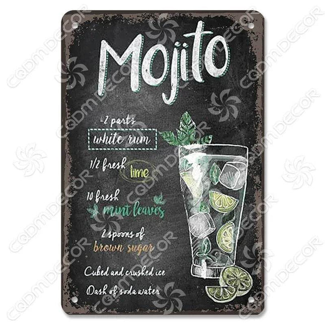 Pina Colada Drink Mojito Vintage Wall Sign Decor - Sign Decor - Denim Meow - Mad Fly Essentials