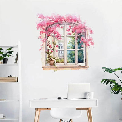 Pink Flower Window 3D Wall Sticker - 3D Wall Sticker - Three Ratels - Mad Fly Essentials