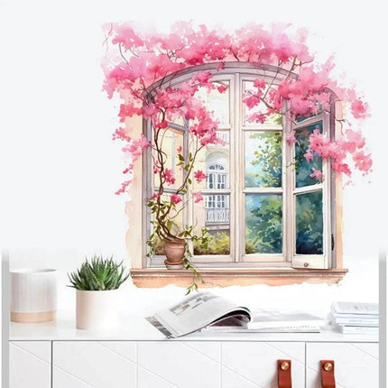 Pink Flower Window 3D Wall Sticker - Mad Fly Essentials