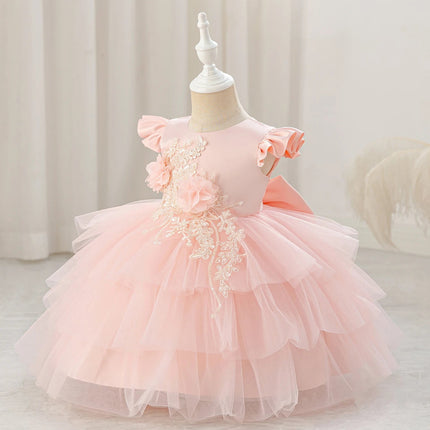 Princess Dress Baby Girl Pink Bow Lace Birthday Dress - Princess Dress - LZH - Mad Fly Essentials