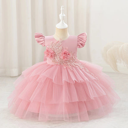 Princess Dress Baby Girl Pink Bow Lace Birthday Dress - Princess Dress - LZH - Mad Fly Essentials