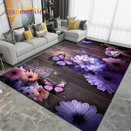 Purple Black Butterfly Floral Art Area Rug - Area Rug - Retro Rugs - Mad Fly Essentials
