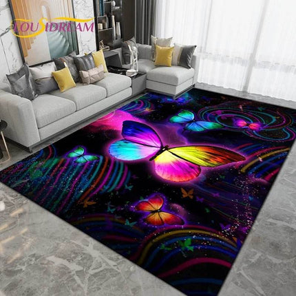 Purple Black Butterfly Floral Art Area Rug - Area Rug - Retro Rugs - Mad Fly Essentials