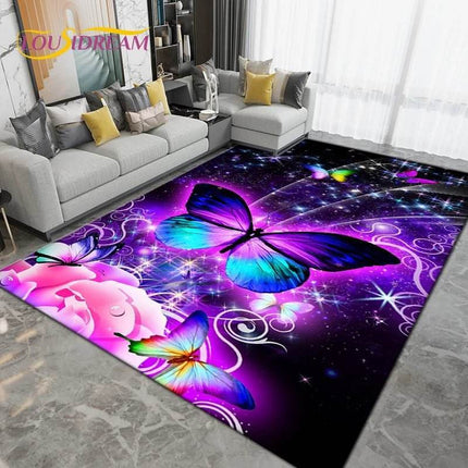 Purple Black Butterfly Floral Art Area Rug - Area Rug - Retro Rugs - Mad Fly Essentials