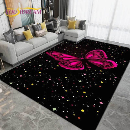 Purple Black Butterfly Floral Art Area Rug - Area Rug - Retro Rugs - Mad Fly Essentials