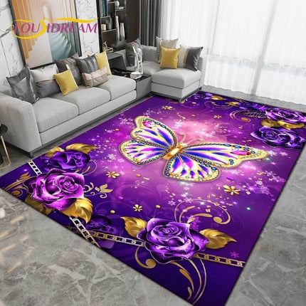 Purple Black Butterfly Floral Art Area Rug - Area Rug - Retro Rugs - Mad Fly Essentials