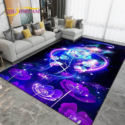 Purple Black Butterfly Floral Art Area Rug - Area Rug - Retro Rugs - Mad Fly Essentials