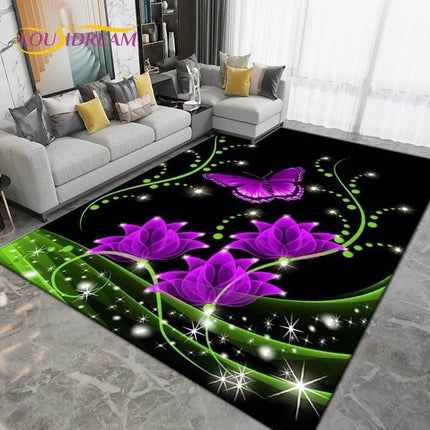 Purple Black Butterfly Floral Art Area Rug - Area Rug - Retro Rugs - Mad Fly Essentials