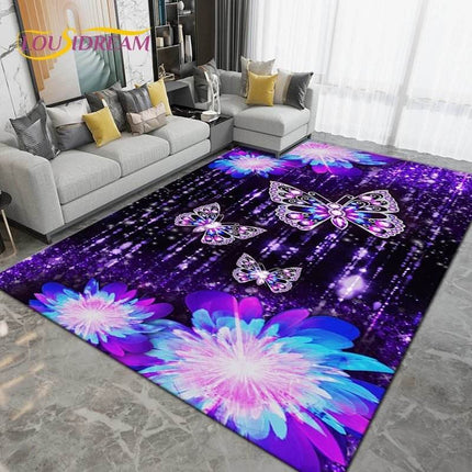 Purple Black Butterfly Floral Art Area Rug - Area Rug - Retro Rugs - Mad Fly Essentials