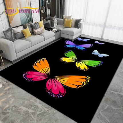 Purple Black Butterfly Floral Art Area Rug - Mad Fly Essentials