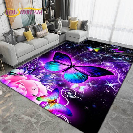 Purple Black Butterfly Floral Art Area Rug - Area Rug - Retro Rugs - Mad Fly Essentials