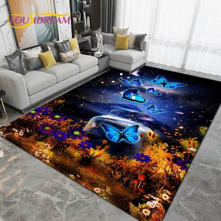 Purple Black Butterfly Floral Art Area Rug - Area Rug - Retro Rugs - Mad Fly Essentials