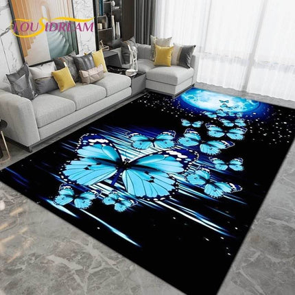 Purple Black Butterfly Floral Art Area Rug - Area Rug - Retro Rugs - Mad Fly Essentials