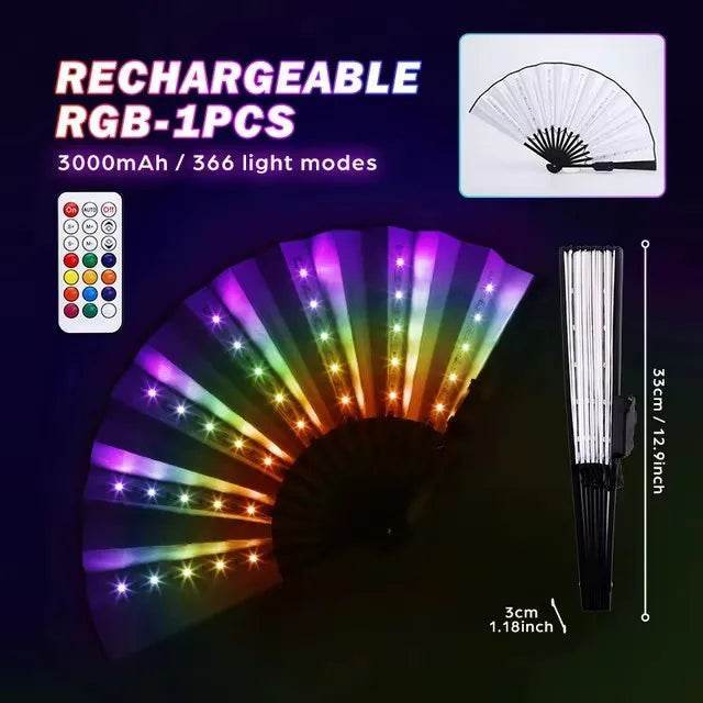 Rechargeable Glow Folding 366 RGB Dancing Fans LED Party Light - LED Party Light - Party Essentials - Mad Fly Essentials