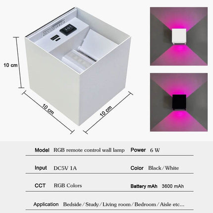 Rechargeable RGB Remote Square LED Wall Sconce - LED Wall Sconce - STRYVISM - Mad Fly Essentials