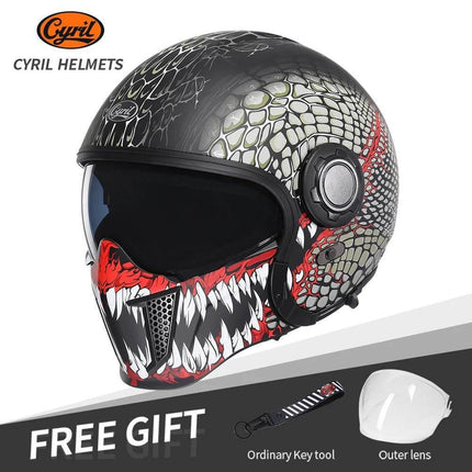 Retro Double Visor Teeth Motorcycle Helmet - Motorcycle Helmet - Cyril - Mad Fly Essentials