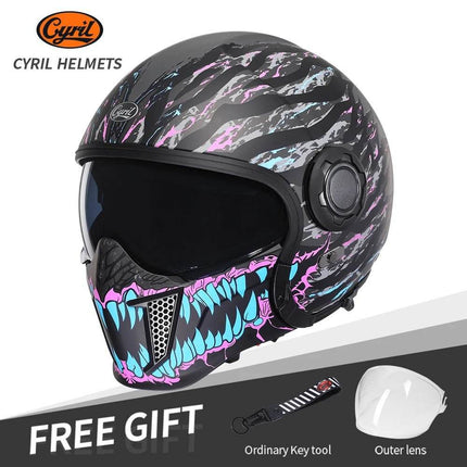 Retro Double Visor Teeth Motorcycle Helmet - Motorcycle Helmet - Cyril - Mad Fly Essentials