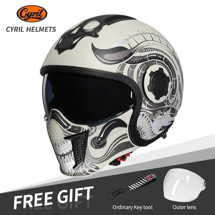 Retro Double Visor Teeth Motorcycle Helmet - Mad Fly Essentials