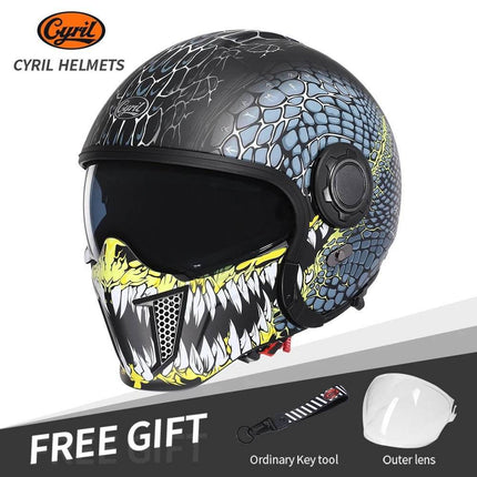 Retro Double Visor Teeth Motorcycle Helmet - Motorcycle Helmet - Cyril - Mad Fly Essentials