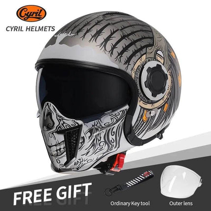 Retro Double Visor Teeth Motorcycle Helmet - Mad Fly Essentials