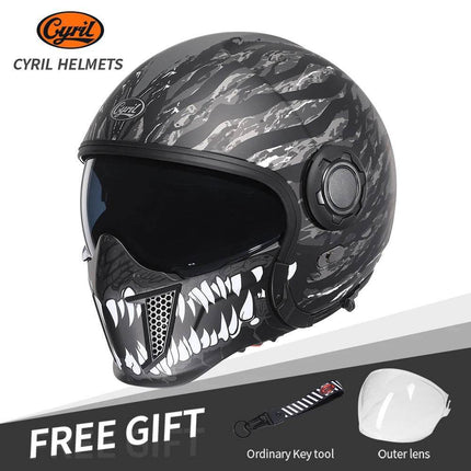 Retro Double Visor Teeth Motorcycle Helmet - Motorcycle Helmet - Cyril - Mad Fly Essentials