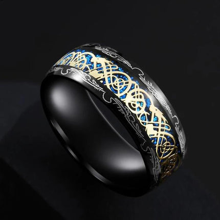 Ring 8mm Men Stainless Inlay Red Green Black Dragon Ring - Ring - Sonya - Mad Fly Essentials
