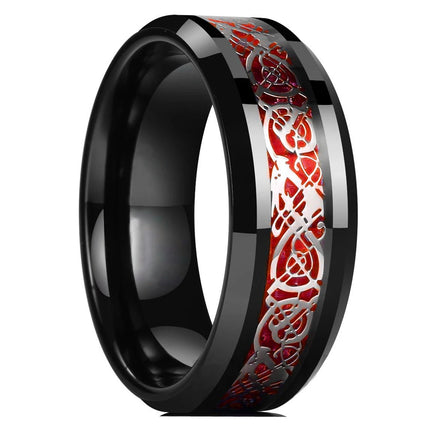 Ring 8mm Men Stainless Inlay Red Green Black Dragon Ring - Ring - Sonya - Mad Fly Essentials