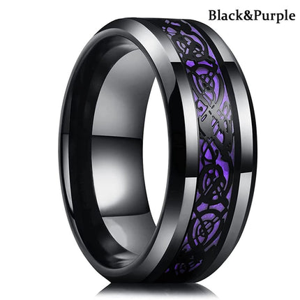 Ring 8mm Men Stainless Inlay Red Green Black Dragon Ring - Ring - Sonya - Mad Fly Essentials