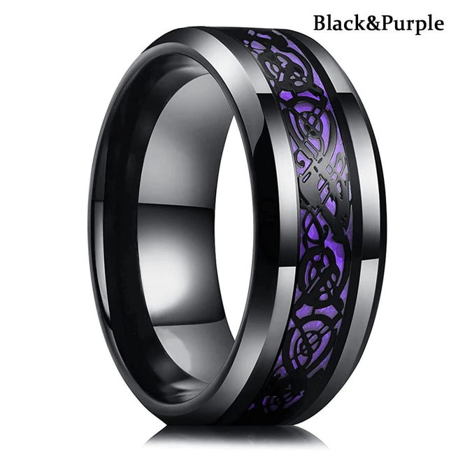 Ring 8mm Men Stainless Inlay Red Green Black Dragon Ring - Ring - Sonya - Mad Fly Essentials