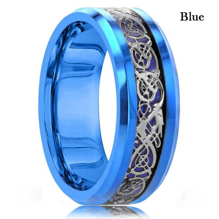Ring 8mm Men Stainless Inlay Red Green Black Dragon Ring - Ring - Sonya - Mad Fly Essentials