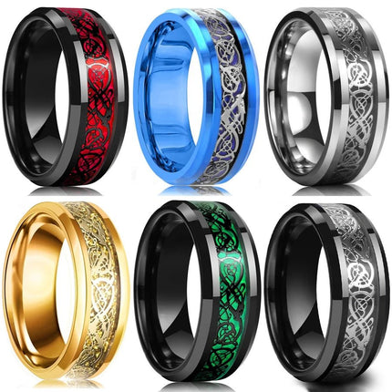 Ring 8mm Men Stainless Inlay Red Green Black Dragon Ring - Ring - Sonya - Mad Fly Essentials