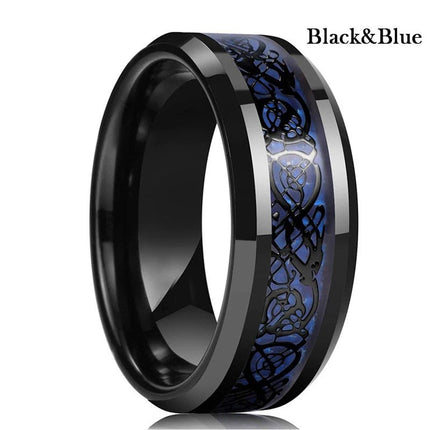 Ring 8mm Men Stainless Inlay Red Green Black Dragon Ring - Ring - Sonya - Mad Fly Essentials