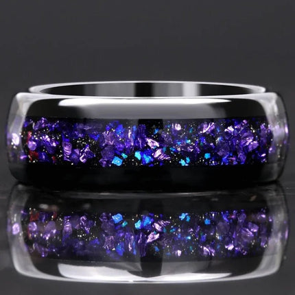 Ring Men Blue Opal Black Tungsten Wedding Ring - Ring - Minoy - Mad Fly Essentials