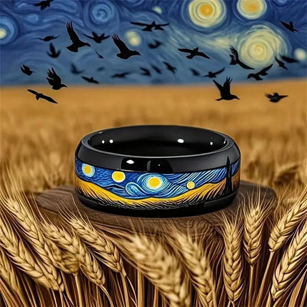 Ring Van Gogh Starry Night Stainless Wedding Band Jewelry - Ring - GATYZTORY - Mad Fly Essentials