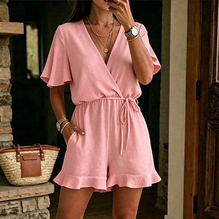 Romper Women Solid V-Neck Summer Jumpsuit - Romper - Jadoutin - Mad Fly Essentials