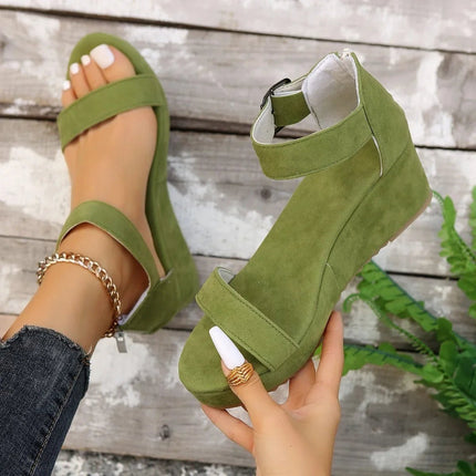Sandals Women Leather Low Heel Wedge Footwear - Sandals - ASILETO - Mad Fly Essentials