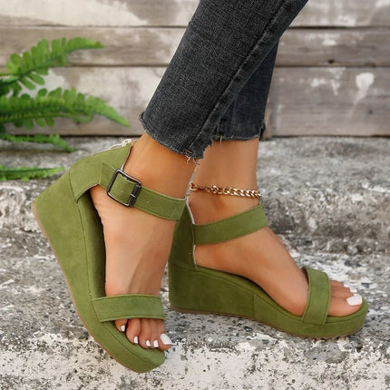 Sandals Women Leather Low Heel Wedge Footwear - Sandals - ASILETO - Mad Fly Essentials