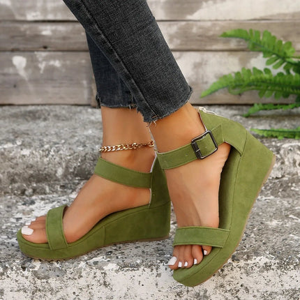 Sandals Women Leather Low Heel Wedge Footwear - Sandals - ASILETO - Mad Fly Essentials