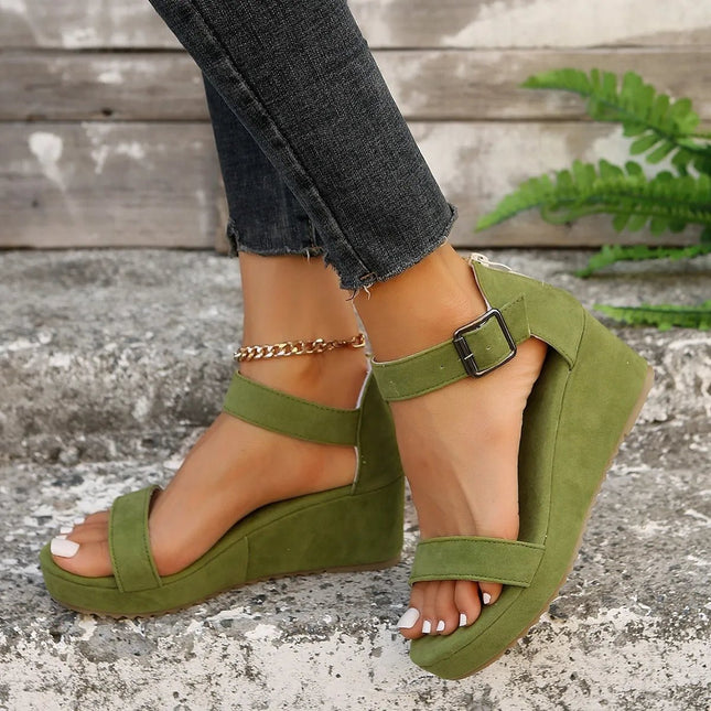 Sandals Women Leather Low Heel Wedge Footwear - Sandals - ASILETO - Mad Fly Essentials