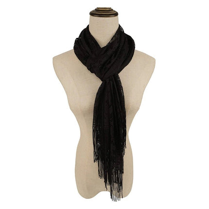 Scarf Women Pink Black Tassel Fringe Wrap - Scarf - SENAIFEI - Mad Fly Essentials