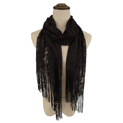 Scarf Women Pink Black Tassel Fringe Wrap - Scarf - SENAIFEI - Mad Fly Essentials