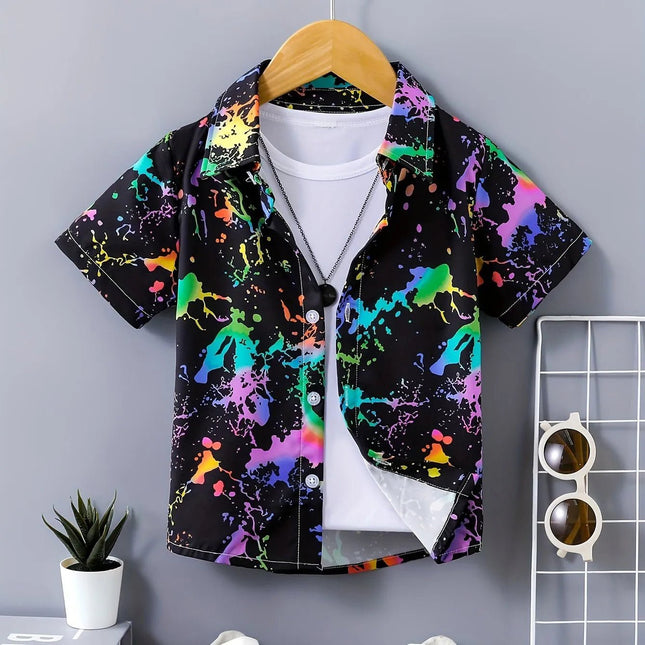 Shirt Boy Splash Ink Short Lapel Tees - Shirt - ROWNOCEAN - Mad Fly Essentials