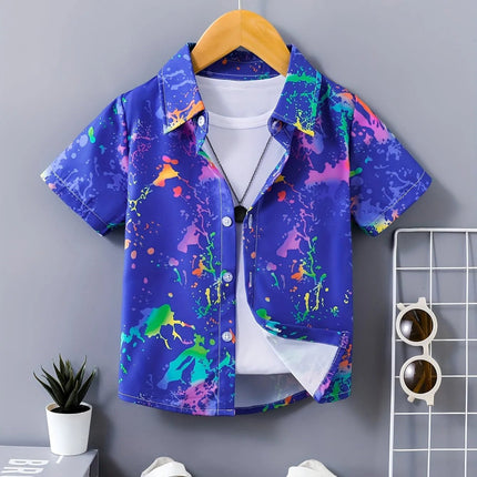 Shirt Boy Splash Ink Short Lapel Tees - Shirt - ROWNOCEAN - Mad Fly Essentials