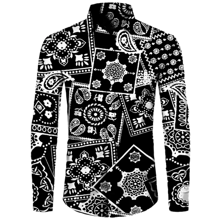 Shirt Men 3D Baroque Button Long Lapel Shirt - Shirt - BIRDTREE TB - Mad Fly Essentials